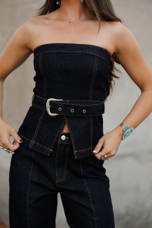 NEW!! Contract Stitch Denim Crop Top