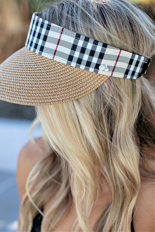 NEW!! Straw Visor with Plaid Band