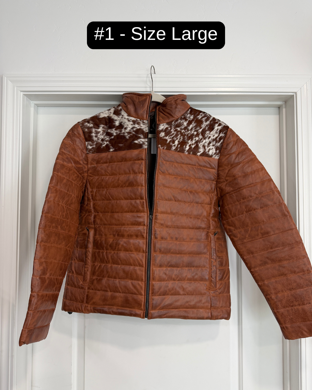 Men's Cowhide Puffer Jacket in Brown
