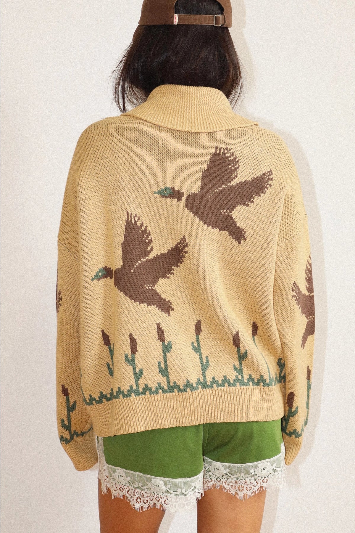 Duck Knit Cardigan in Tan