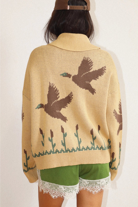 Duck Knit Cardigan in Tan