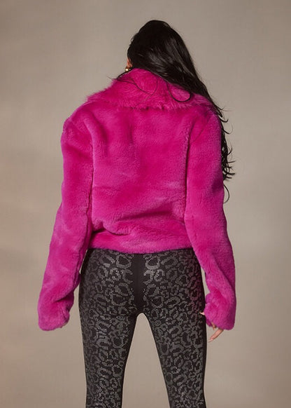 NEW!! "Showtime" Cropped Faux Fur Jacket in Pink