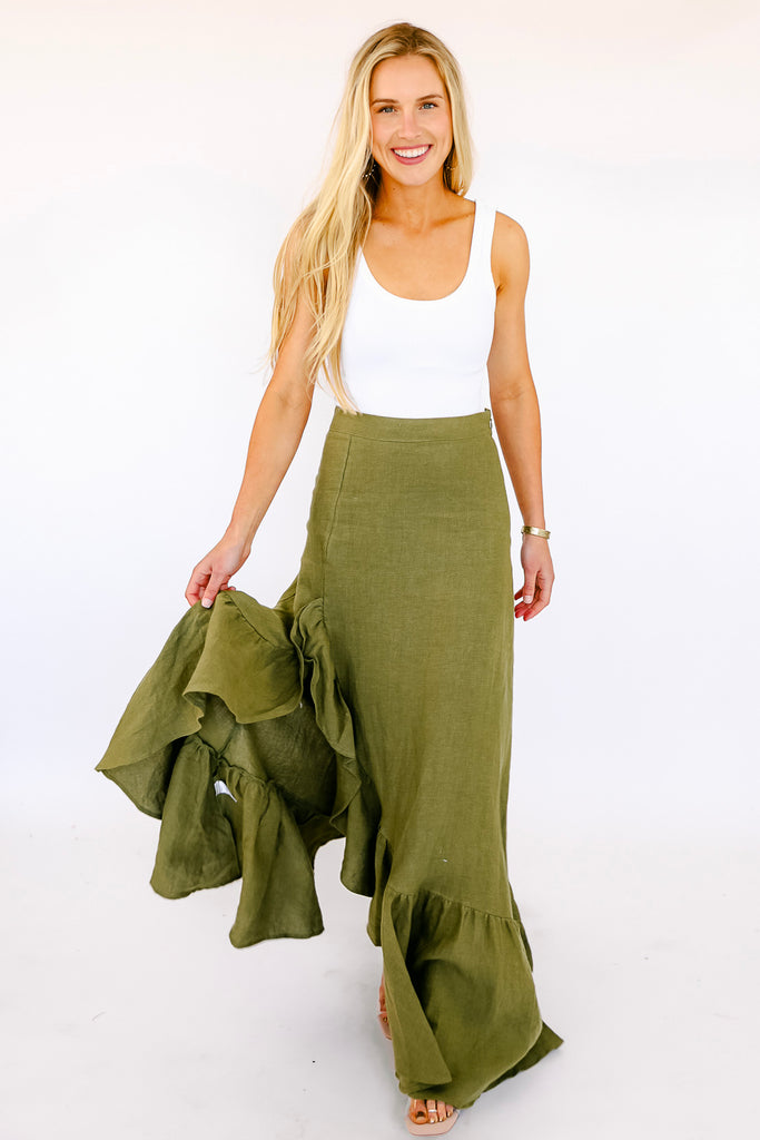 NEW!! “I’m in Linen” Maxi Skirt in Green