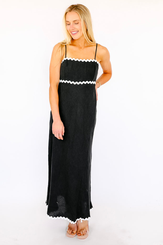 NEW!! Rio Linen Midi Dress in Black