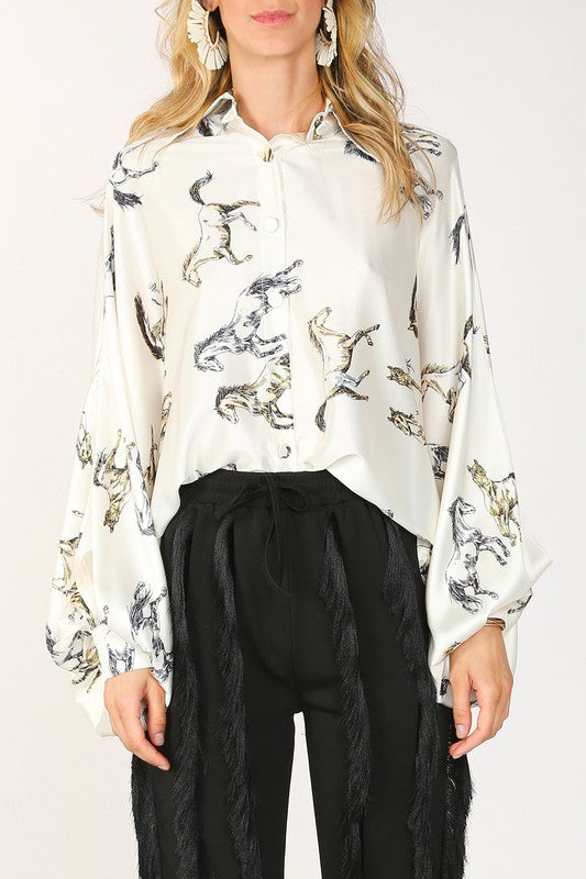 PREORDER! AS SEEN ON WEST DESPERADO!! Horseprint Satin Top in 2 Colors