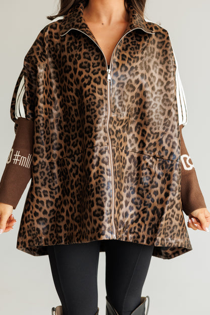 NEW!! Cheetah Print Oversized Zip Up Jacket
