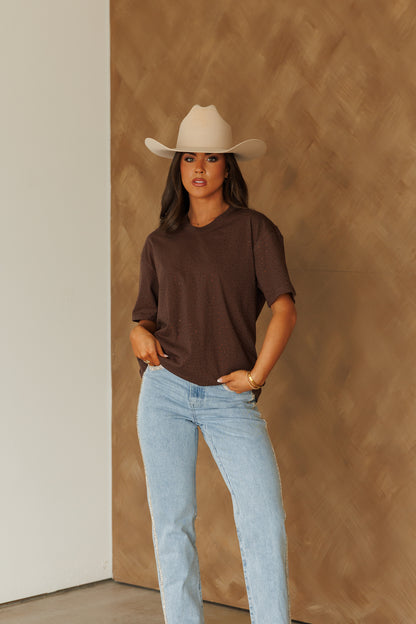 "Brooklyn" Rhinestone Tee in Brown