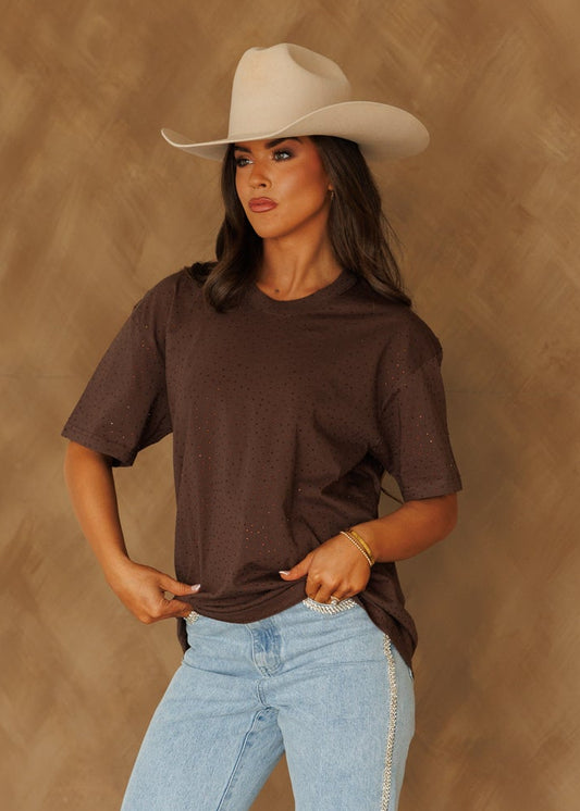 NEW!! "Brooklyn" Rhinestone Tee in Chocolate