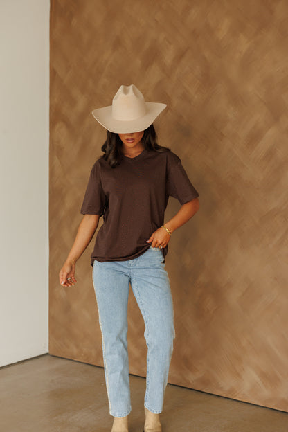 "Brooklyn" Rhinestone Tee in Brown