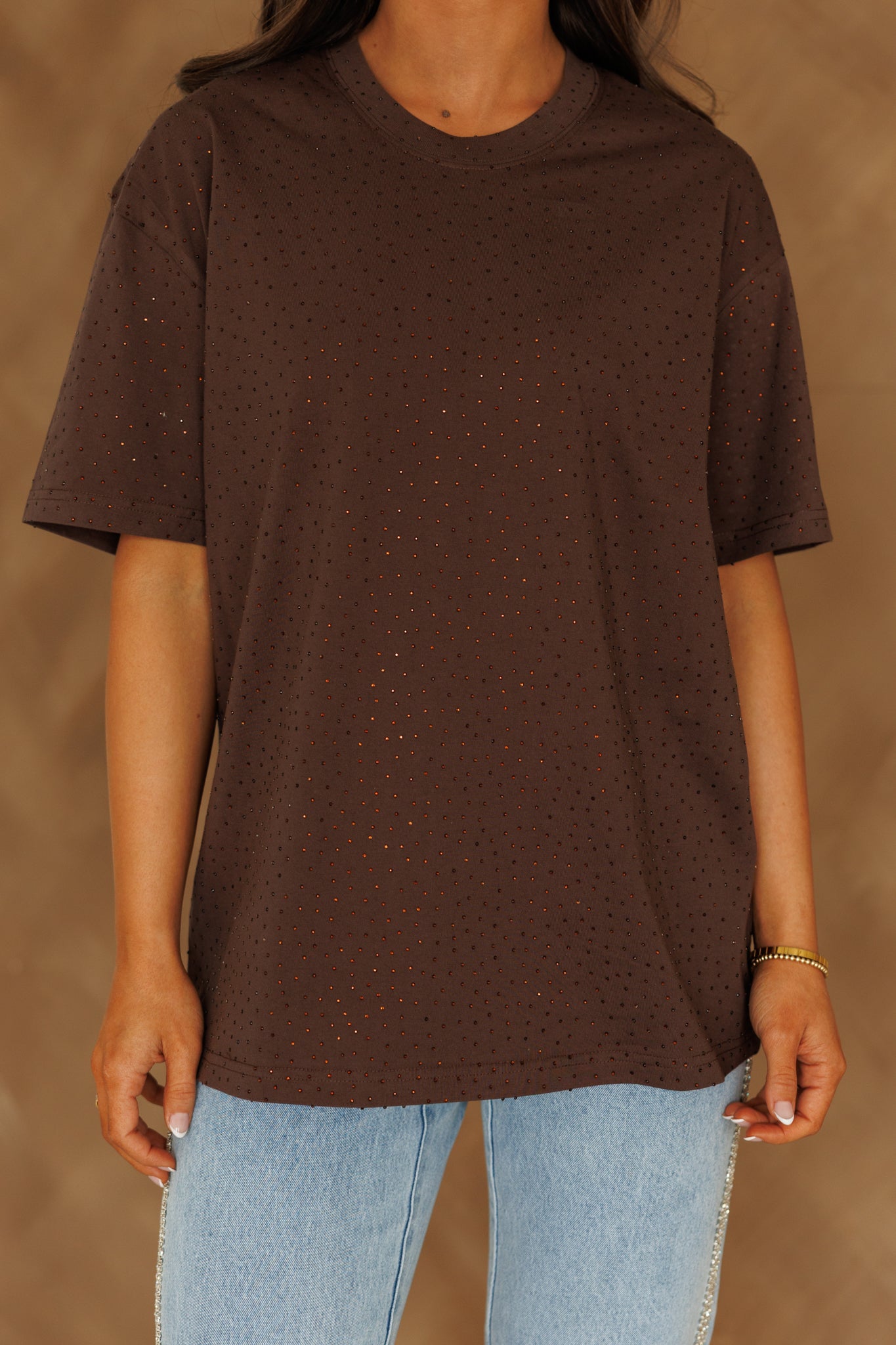 "Brooklyn" Rhinestone Tee in Brown