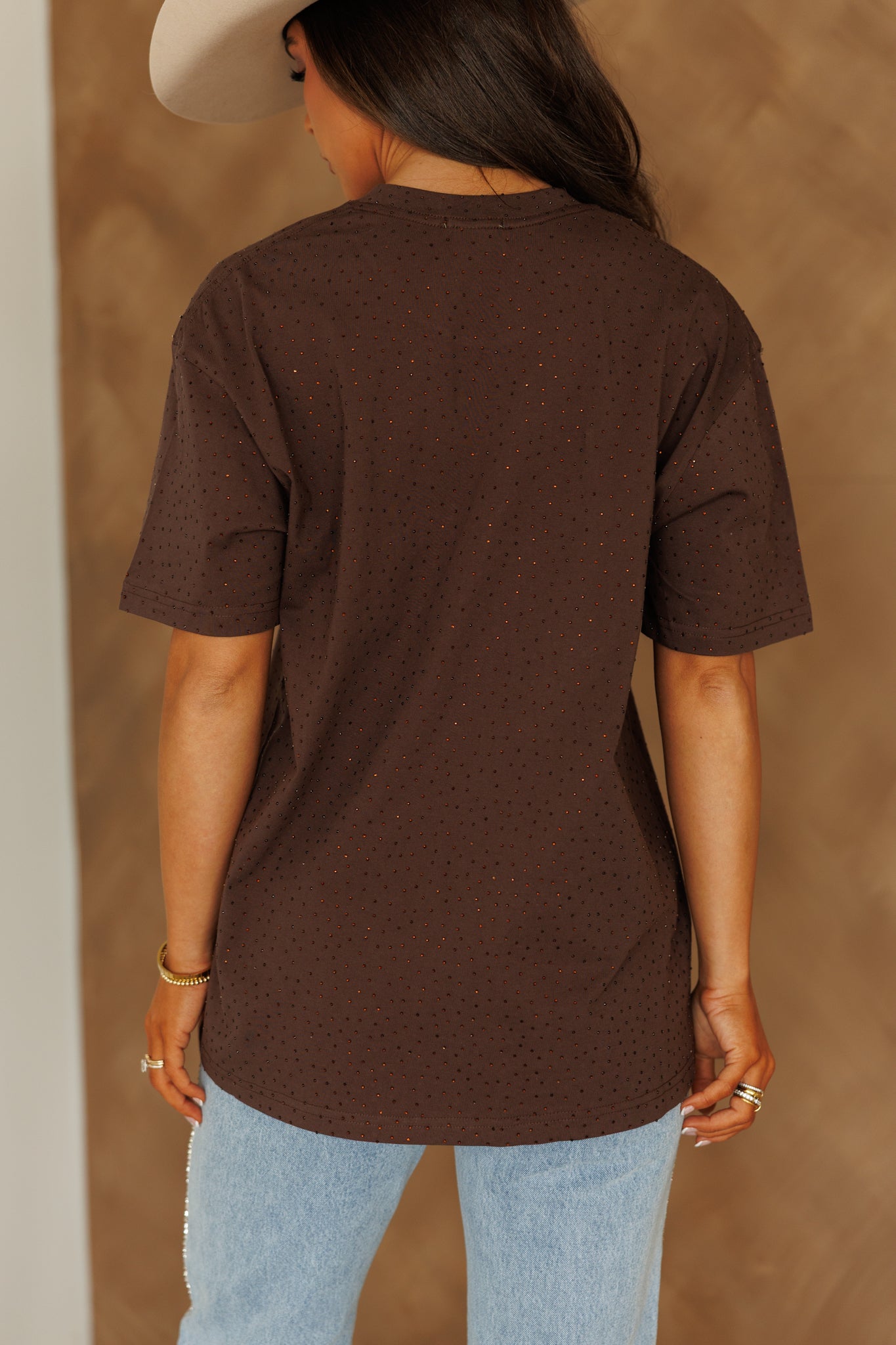 "Brooklyn" Rhinestone Tee in Brown