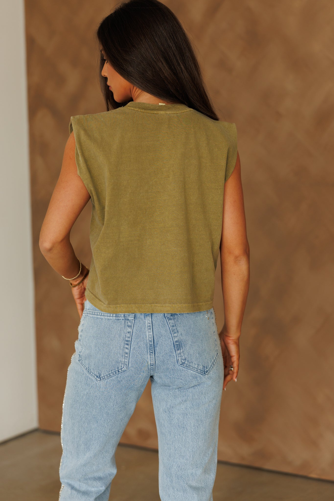 NEW!! "Metallic Cowgirl" Horsebit Muscle Tee in Olive