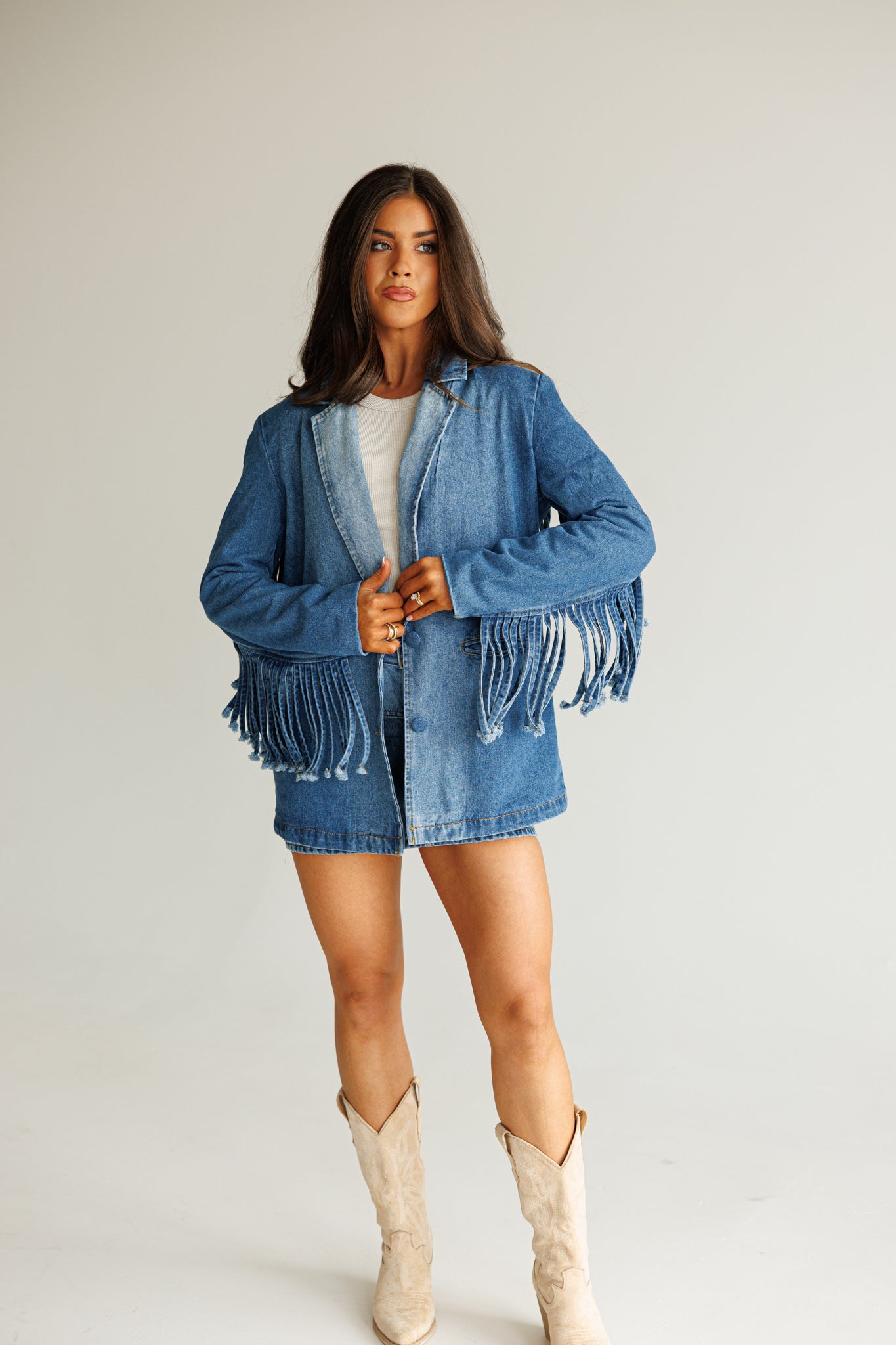 NEW!! "Status Symbol" Denim Fringe Blazer