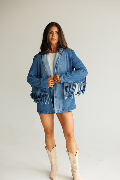 NEW!! "Status Symbol" Denim Fringe Blazer