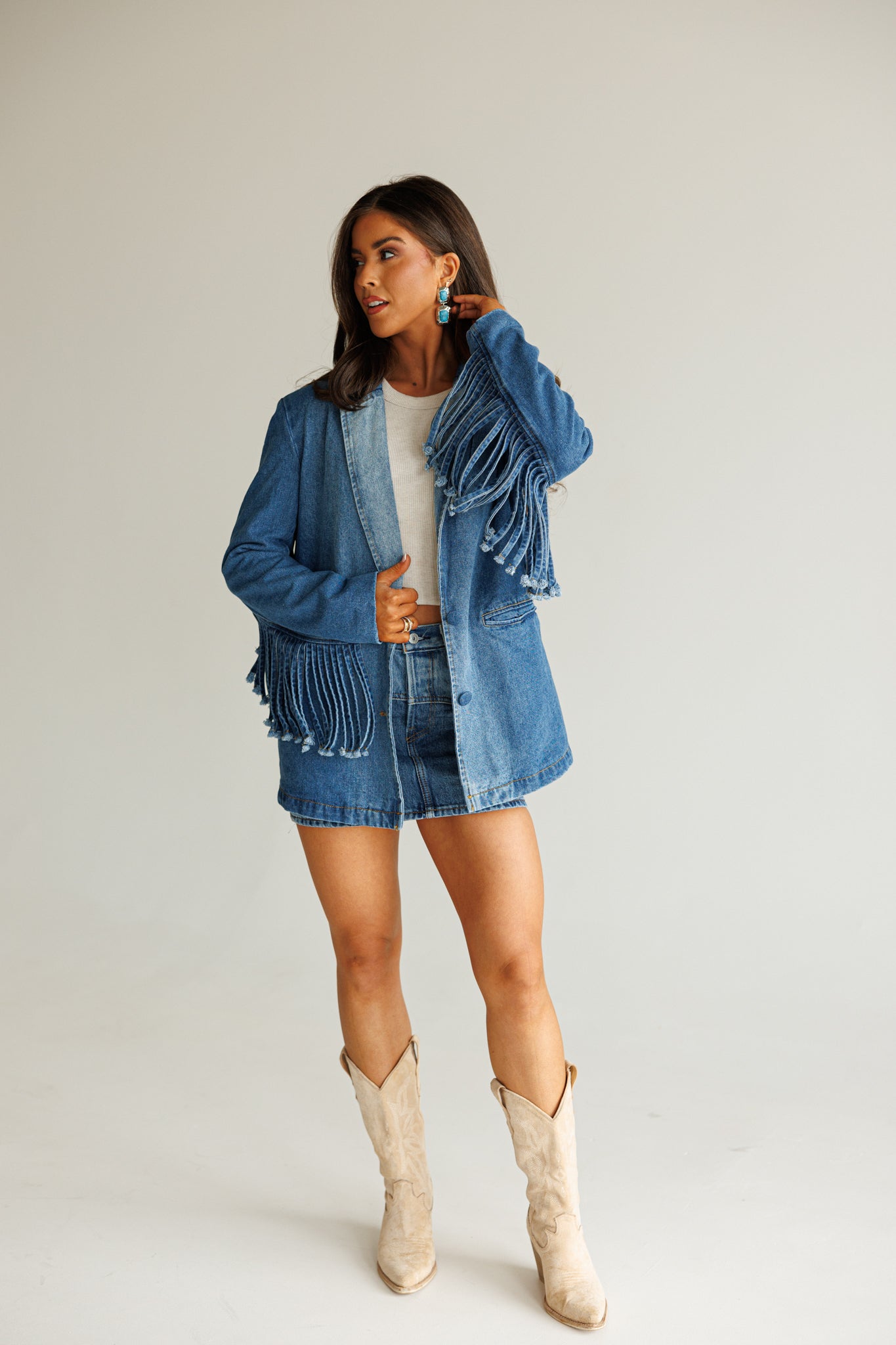 NEW!! "Status Symbol" Denim Fringe Blazer