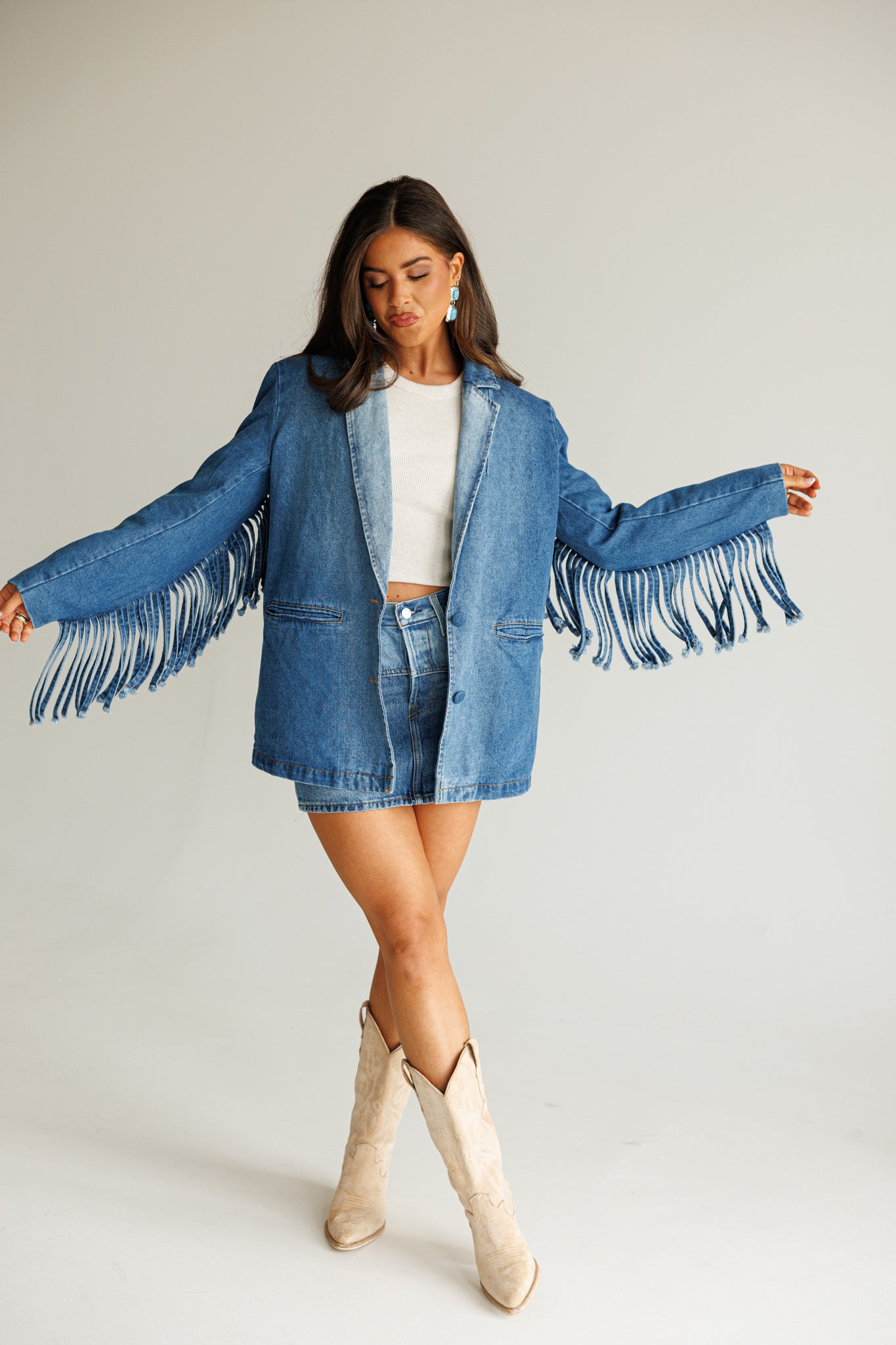 NEW!! "Status Symbol" Denim Fringe Blazer