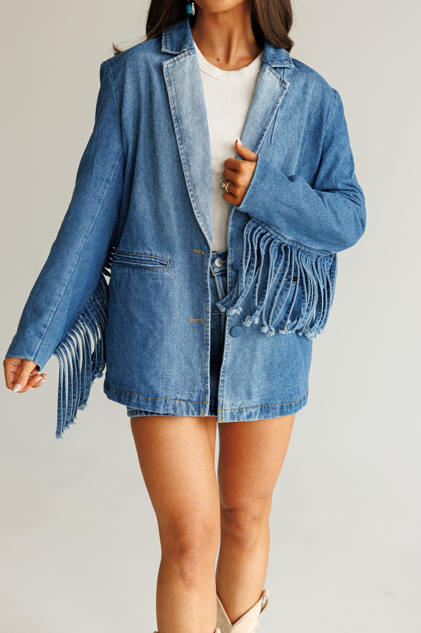 NEW!! "Status Symbol" Denim Fringe Blazer