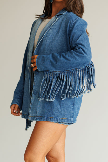 NEW!! "Status Symbol" Denim Fringe Blazer