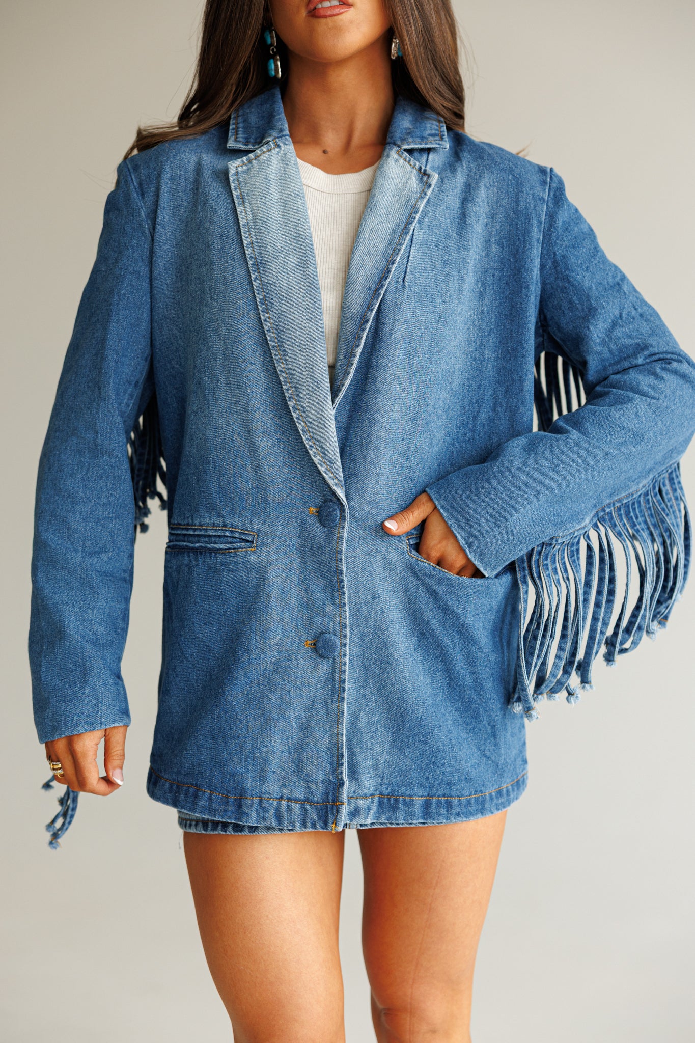 NEW!! "Status Symbol" Denim Fringe Blazer