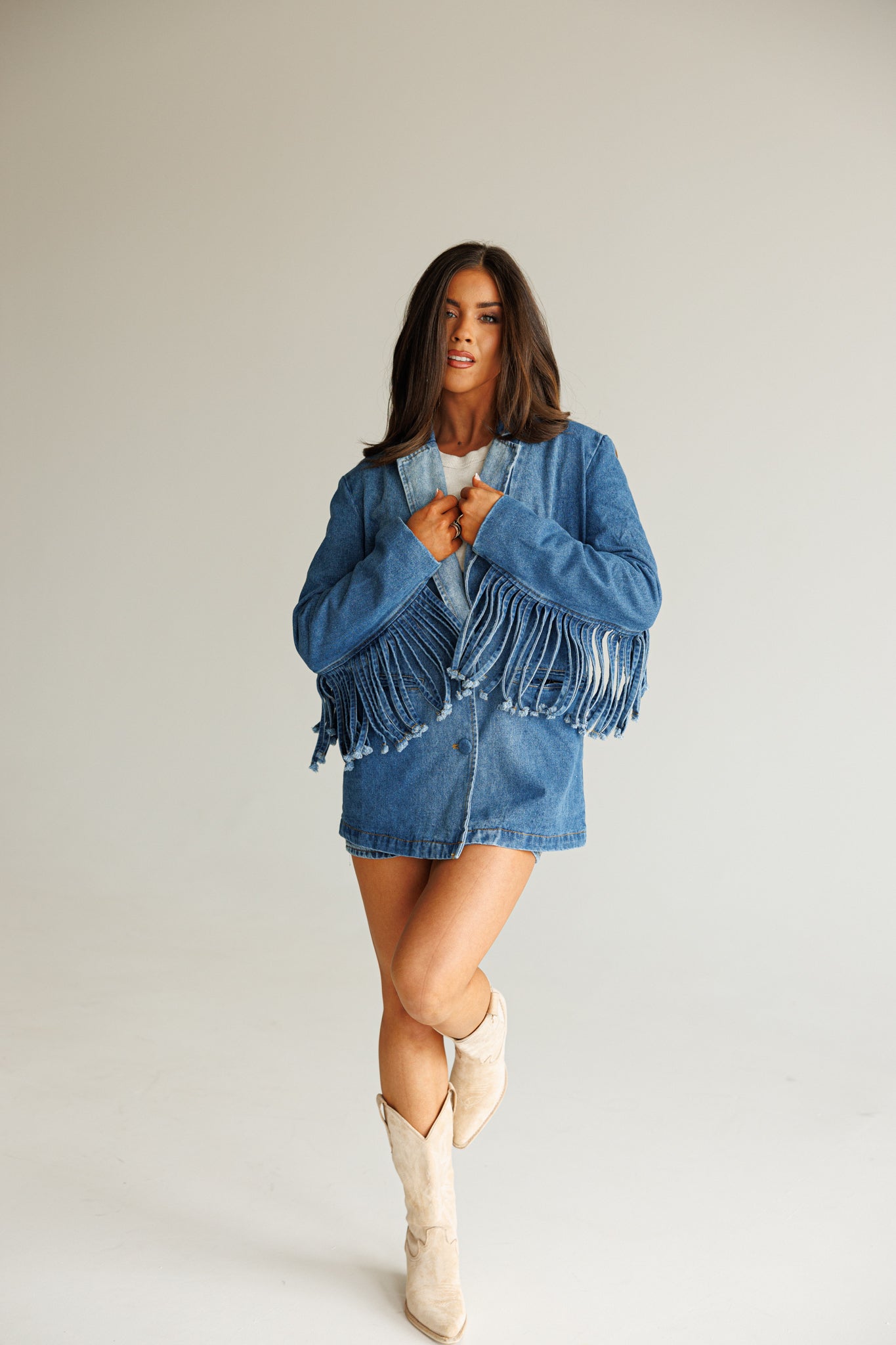 NEW!! "Status Symbol" Denim Fringe Blazer