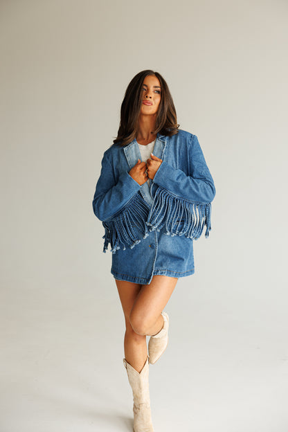 NEW!! "Status Symbol" Denim Fringe Blazer