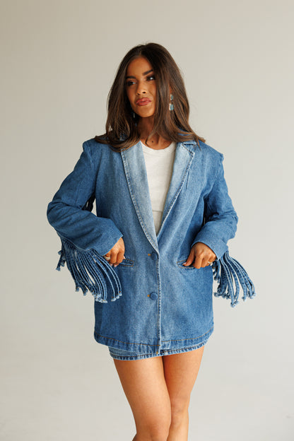 NEW!! "Status Symbol" Denim Fringe Blazer