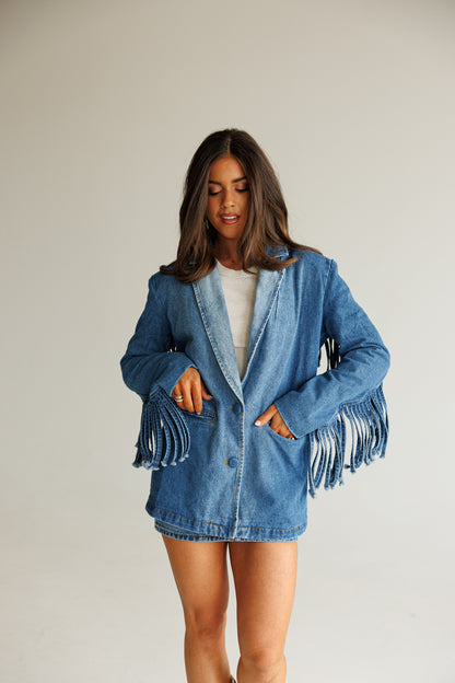 NEW!! "Status Symbol" Denim Fringe Blazer
