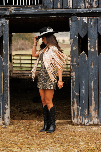 The "Wrangler" Studded Fringe Cream Suede Shawl