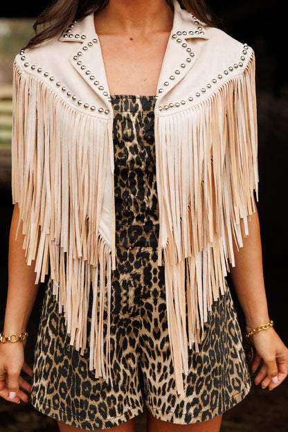 The "Wrangler" Studded Fringe Cream Suede Shawl