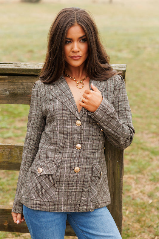 FINAL SALE!! "Heritage" Plaid Blazer w/ Gold Buttons