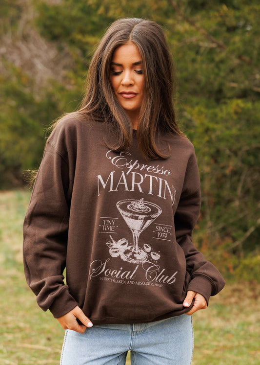 FINAL SALE!! Espresso Martini Social Club Sweatshirt in Brown