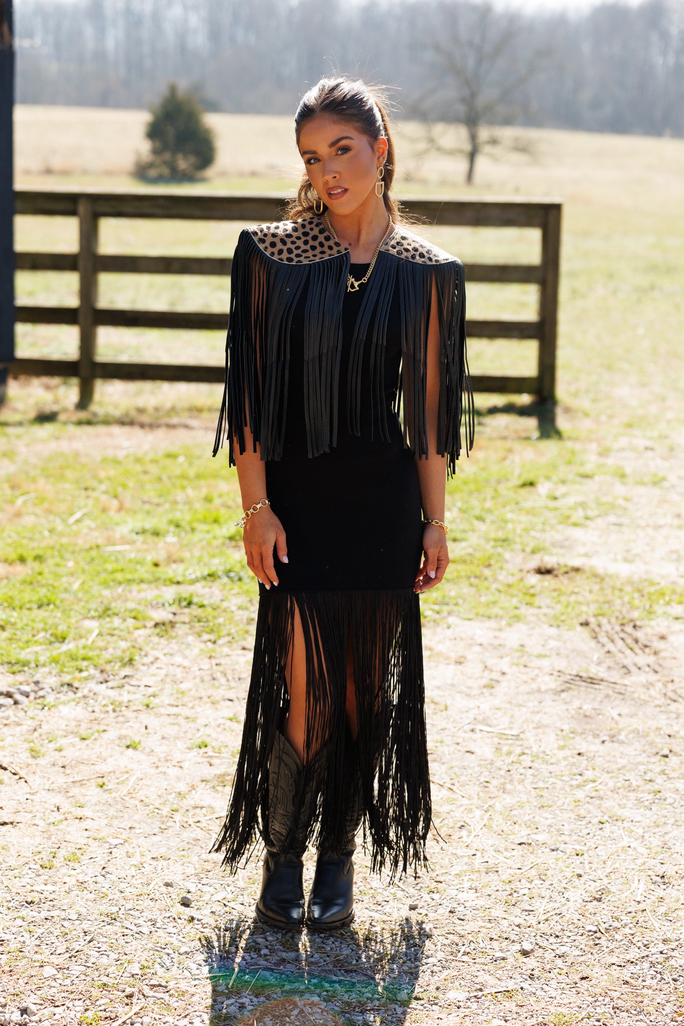 NEW!! Cowhide Fringe Shawl in Leopard