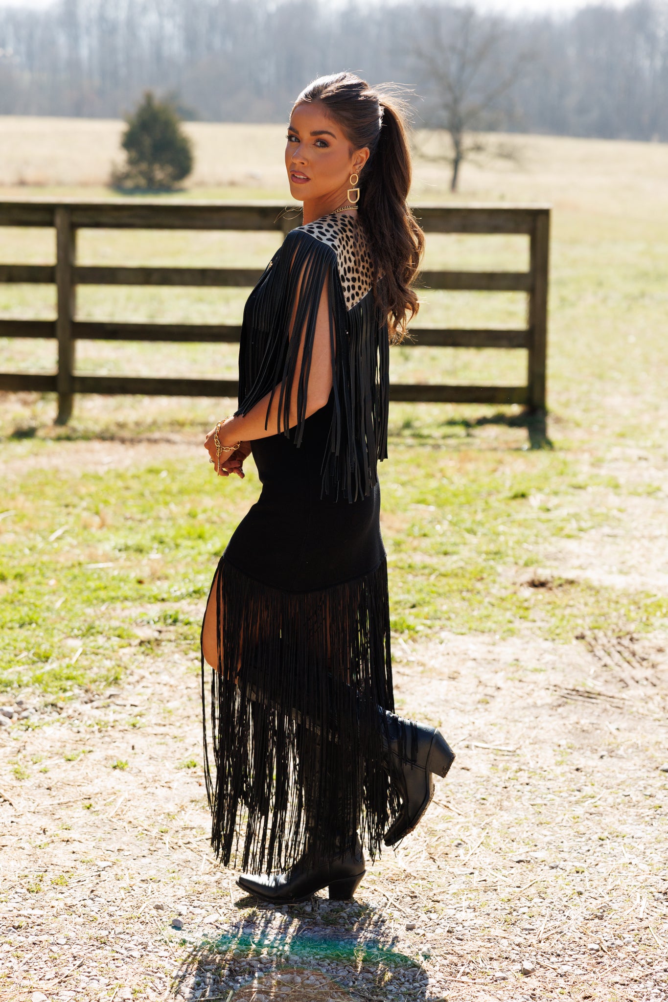 NEW!! Cowhide Fringe Shawl in Leopard