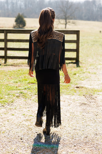 NEW!! Cowhide Fringe Shawl in Leopard