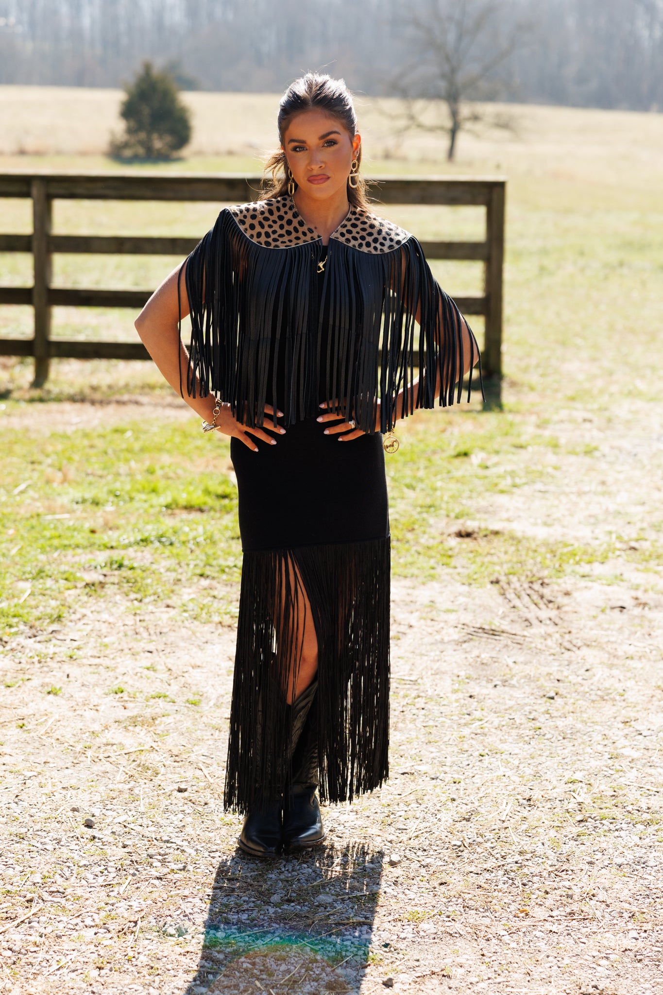 NEW!! Cowhide Fringe Shawl in Leopard