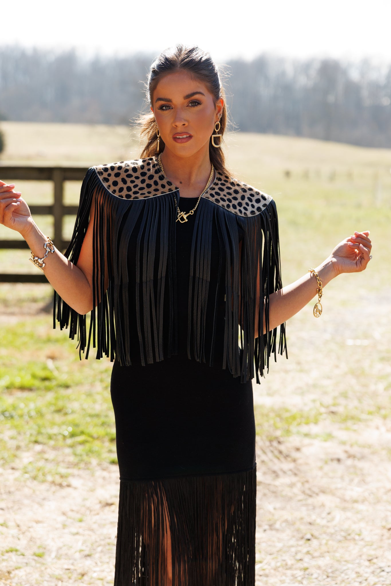 NEW!! Cowhide Fringe Shawl in Leopard