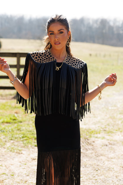 NEW!! Cowhide Fringe Shawl in Leopard