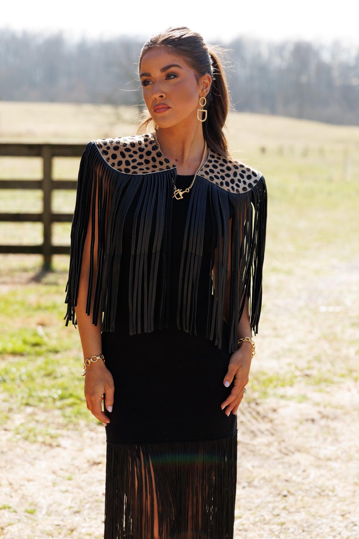 NEW!! Cowhide Fringe Shawl in Leopard