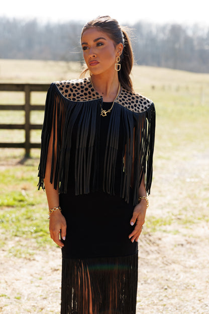 NEW!! Cowhide Fringe Shawl in Leopard