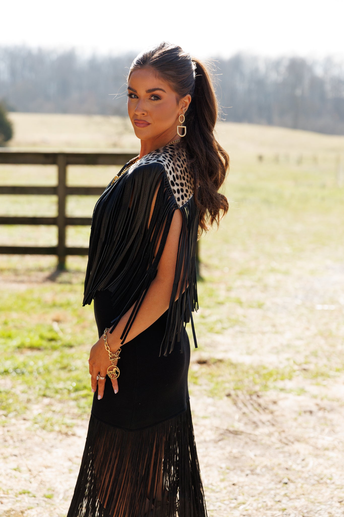 NEW!! Cowhide Fringe Shawl in Leopard