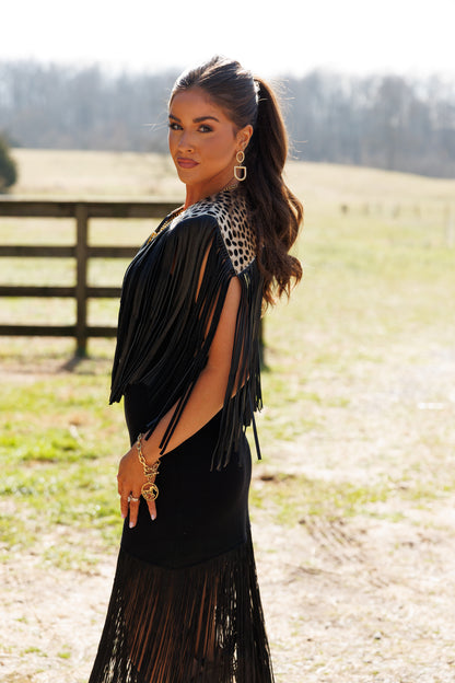 NEW!! Cowhide Fringe Shawl in Leopard