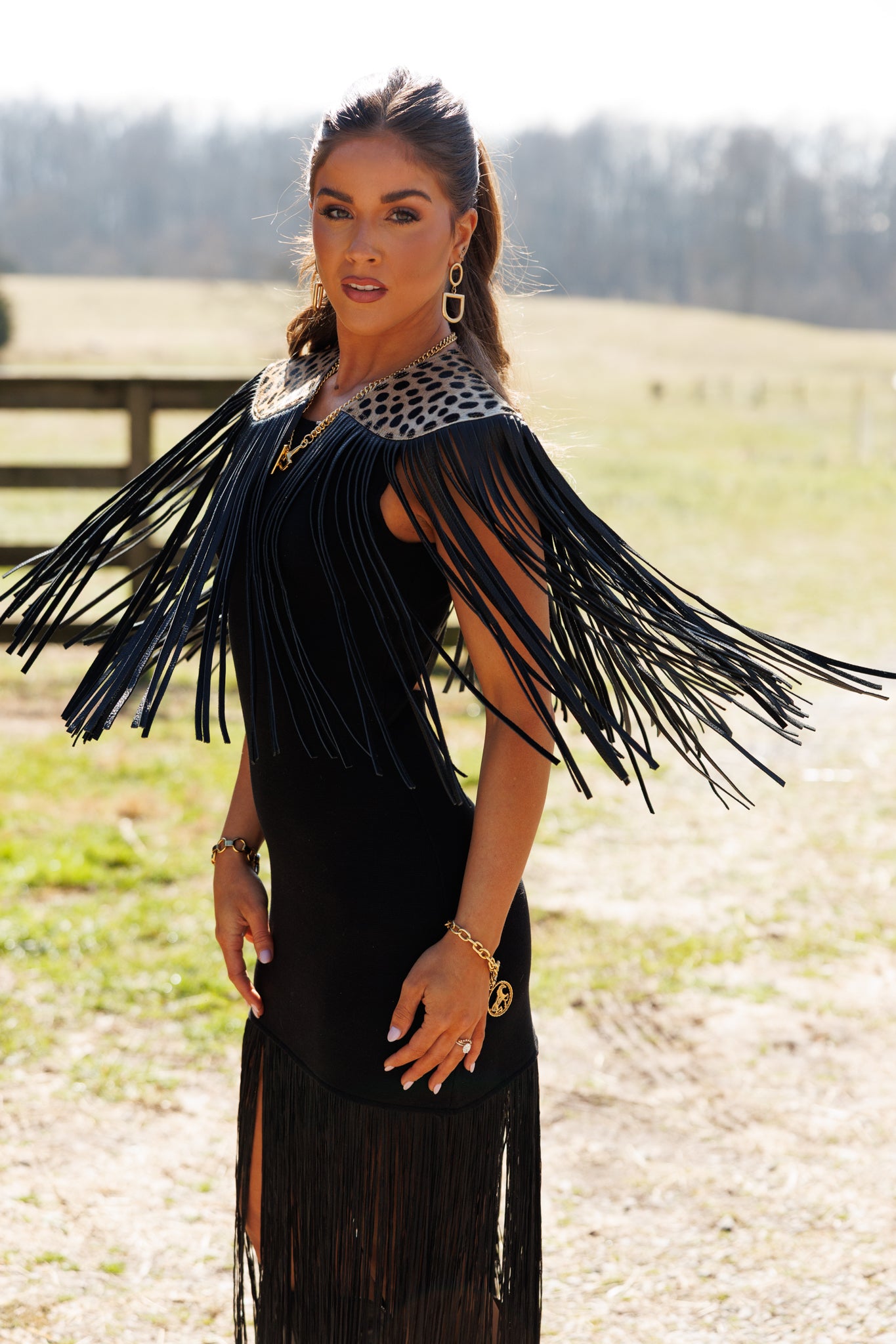 NEW!! Cowhide Fringe Shawl in Leopard