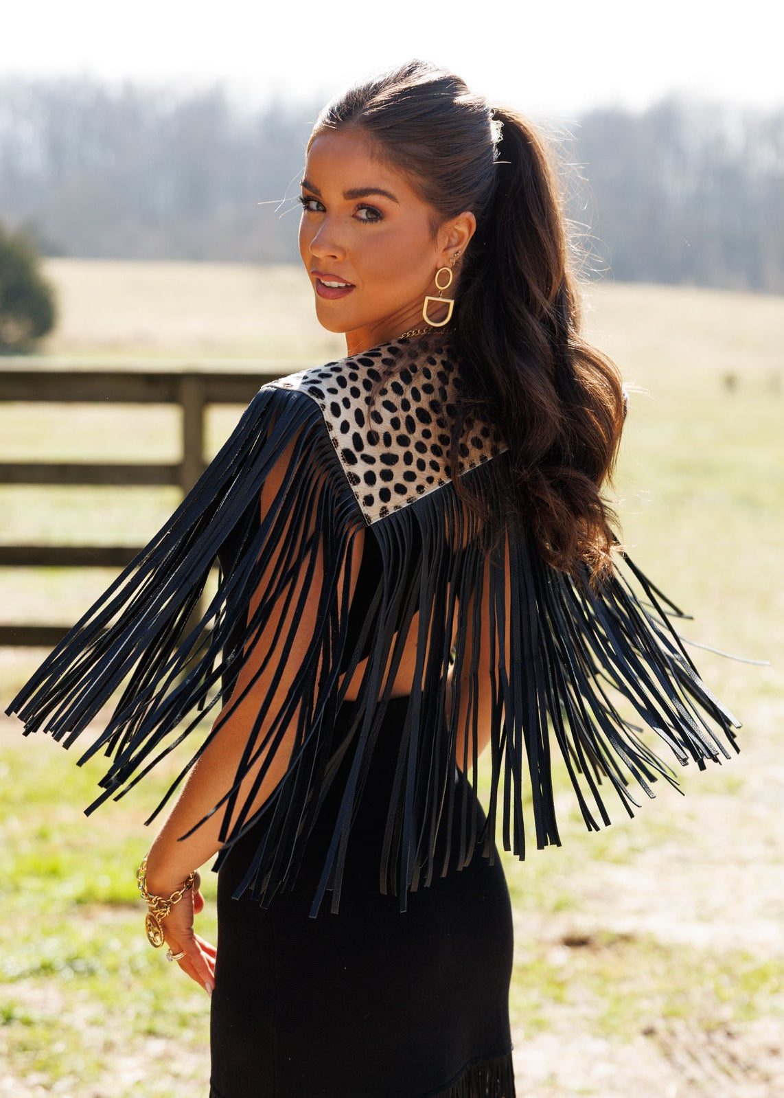 NEW!! Cowhide Fringe Shawl in Leopard