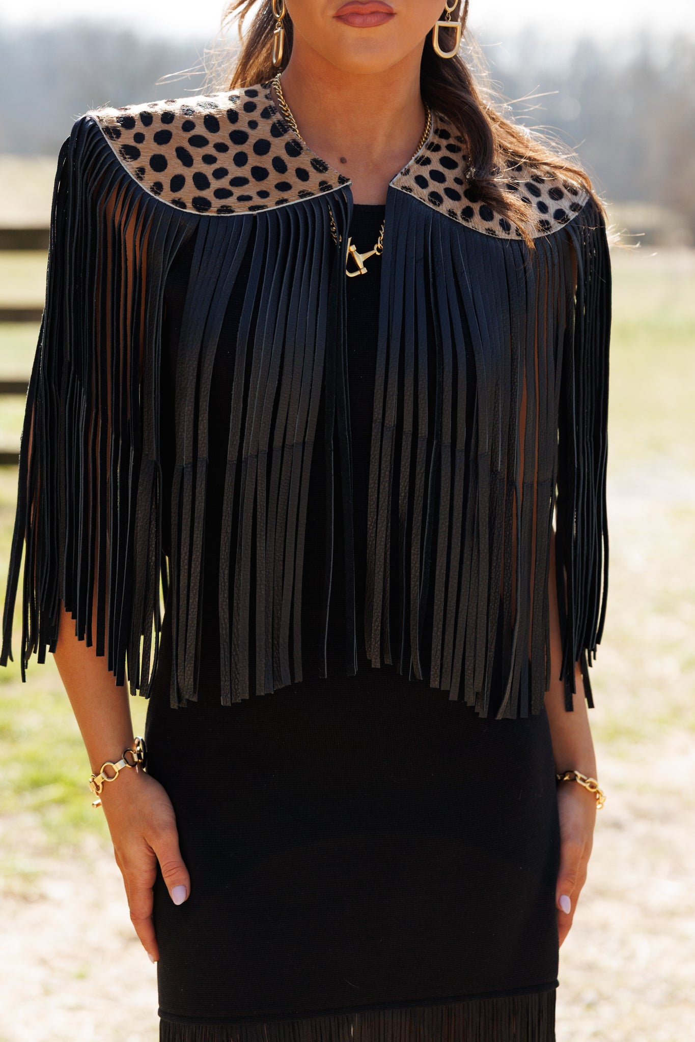 NEW!! Cowhide Fringe Shawl in Leopard