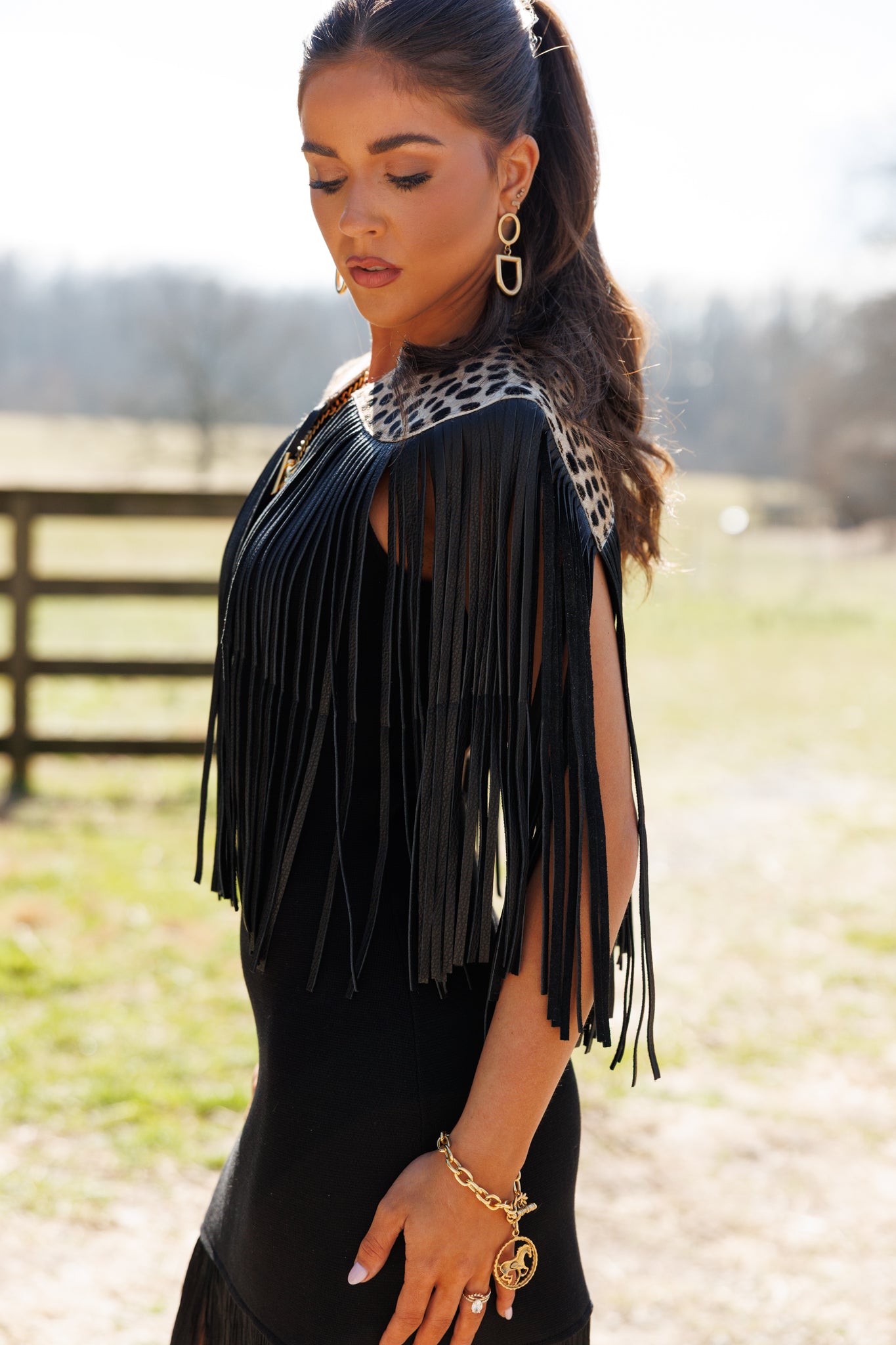 NEW!! Cowhide Fringe Shawl in Leopard