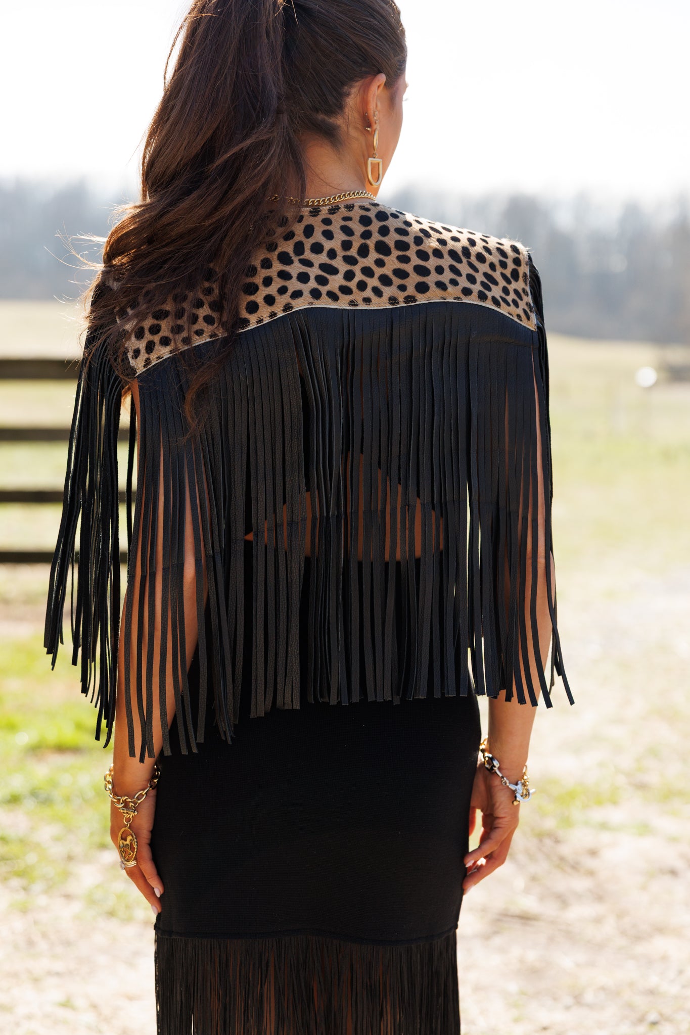 NEW!! Cowhide Fringe Shawl in Leopard