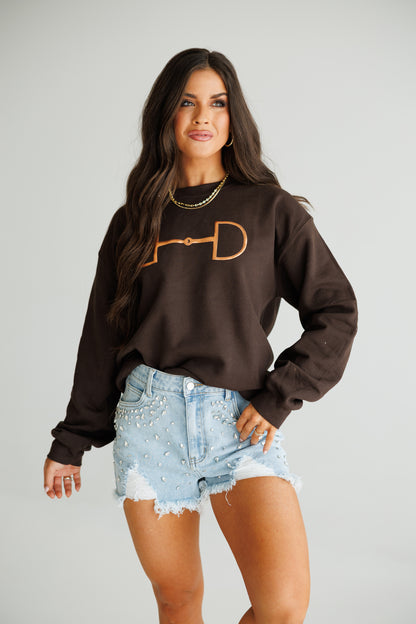 "Metallic Cowgirl" Horsebit Sweatshirt in Brown