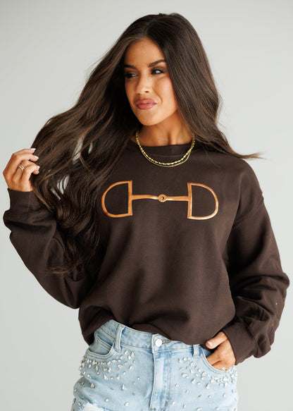 "Metallic Cowgirl" Horsebit Sweatshirt in Brown
