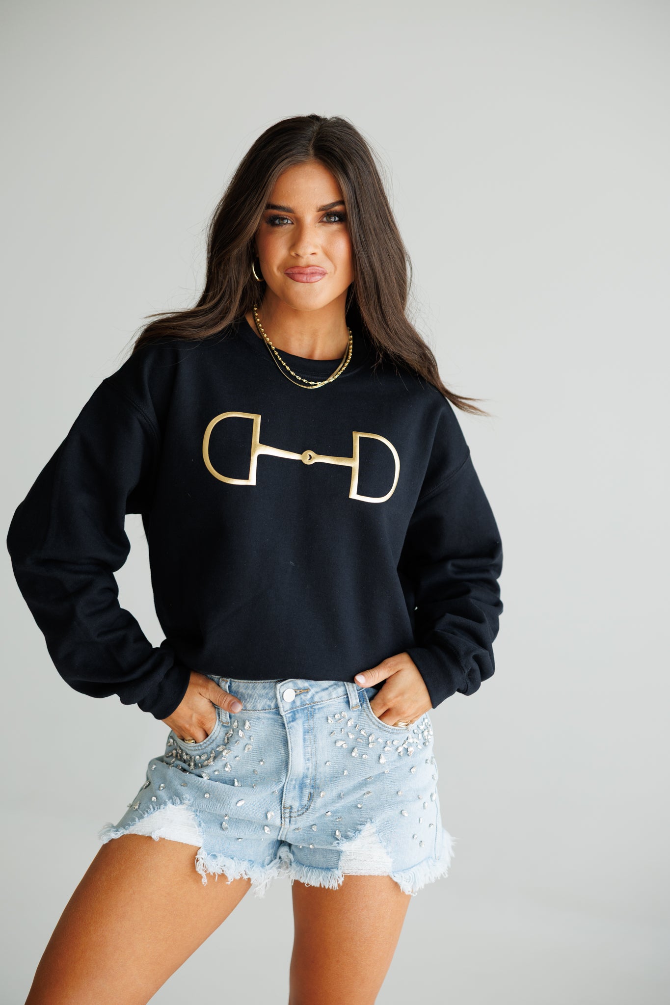 "Metallic Cowgirl" Horsebit Sweatshirt in Black