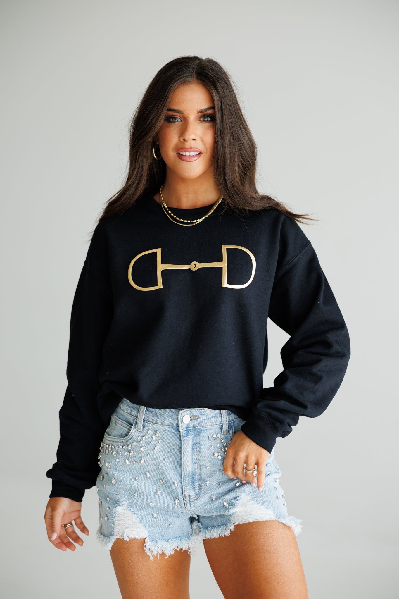 "Metallic Cowgirl" Horsebit Sweatshirt in Black